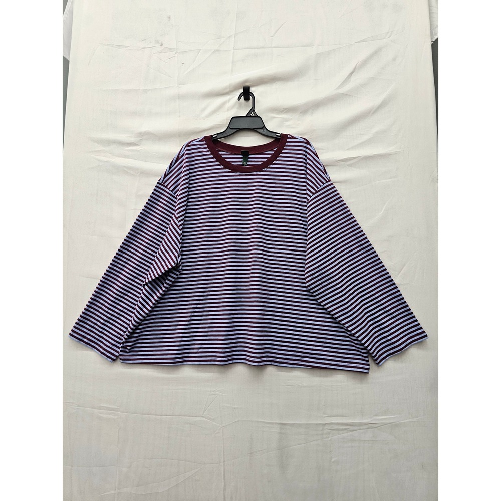 Wild Fable Womens Striped Long Sleeve T-Shirt Blue Cotton Blend Size 3X